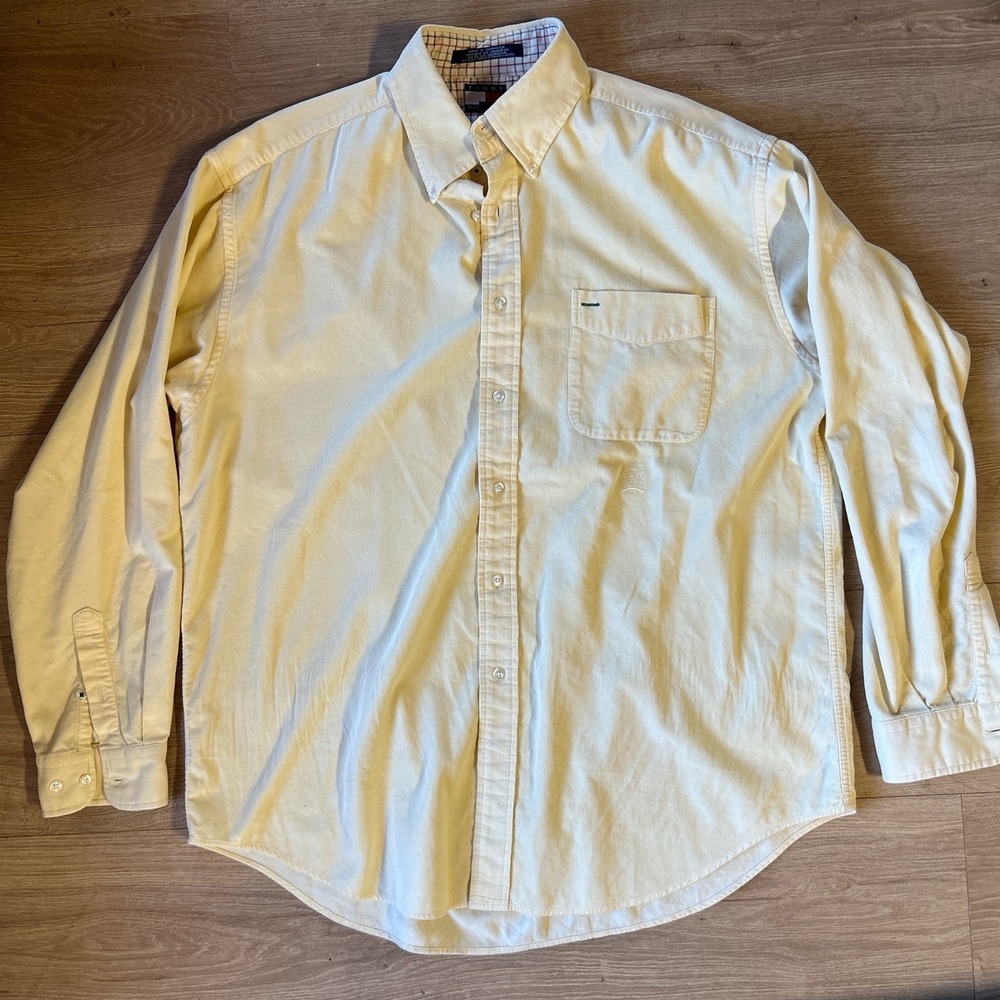 Tommy Hilfiger Mens Corduroy Button Down Shirt Butter Yellow Long Sleeve Large
